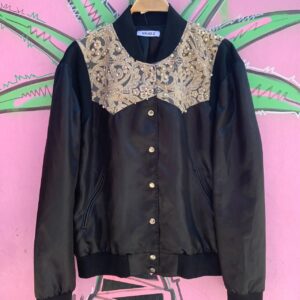 Photo detail:COOL! SILKY BOMBER JACKET LACE & PEARL APPLIQUE PANELS
