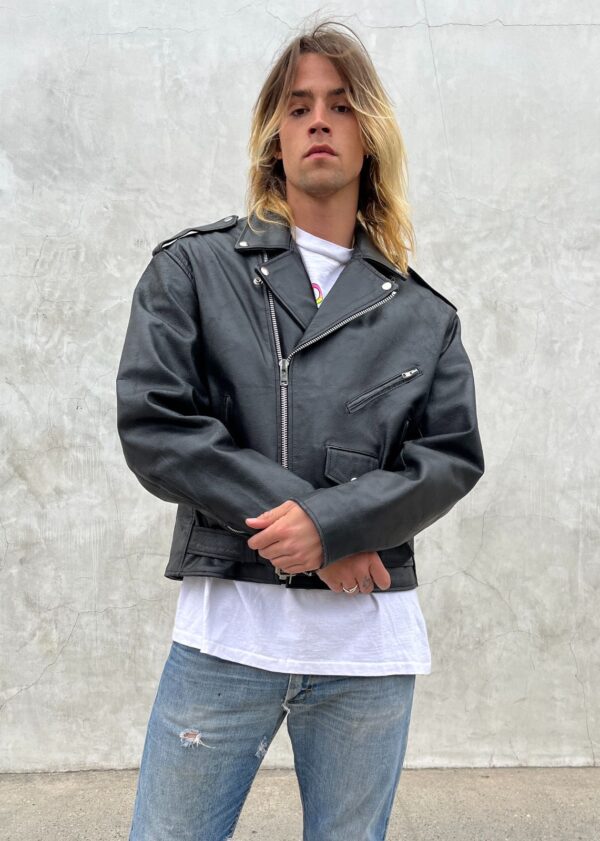 CUSTOM PAINTED WESTSIDE CLASSIC BELTED LEATHER MOTORCYCLE JACKET QUILTED INTERIOR
