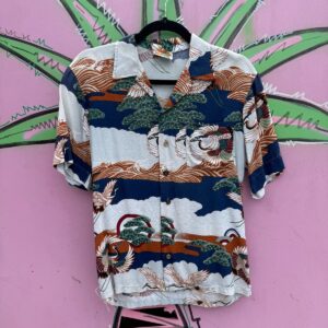 Photo detail:*AS-IS* SMALL FIT HERON PRINT SHORT SLEEVE BUTTON UP HAWAIIAN SHIRT