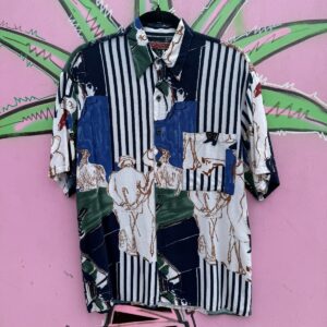 Photo detail:1990S SKETCH ILLUSTRATION STREET CAFE PRINT SHORT SLEEVE BUTTON UP RAYON SHIRT