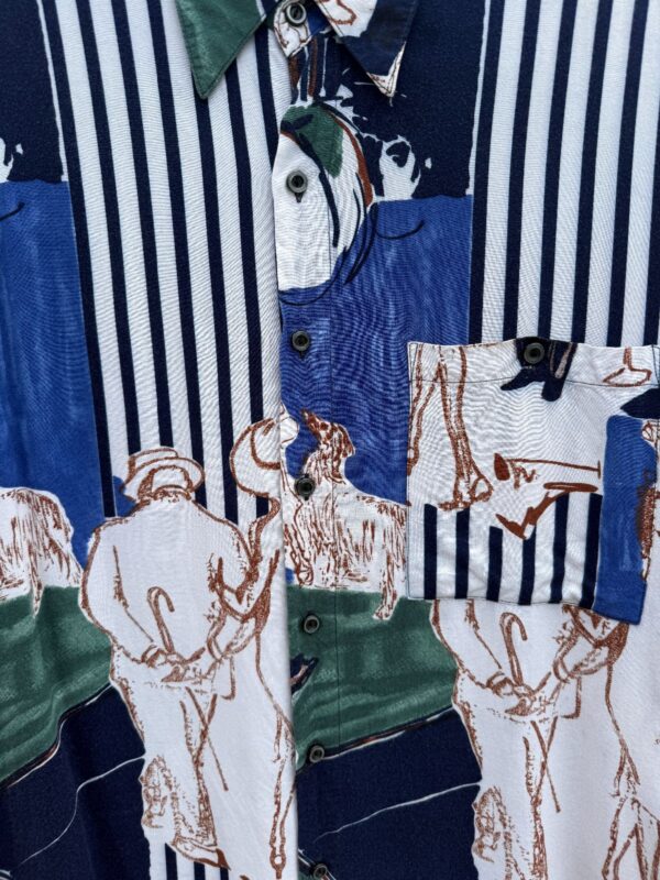 1990S SKETCH ILLUSTRATION STREET CAFE PRINT SHORT SLEEVE BUTTON UP RAYON SHIRT