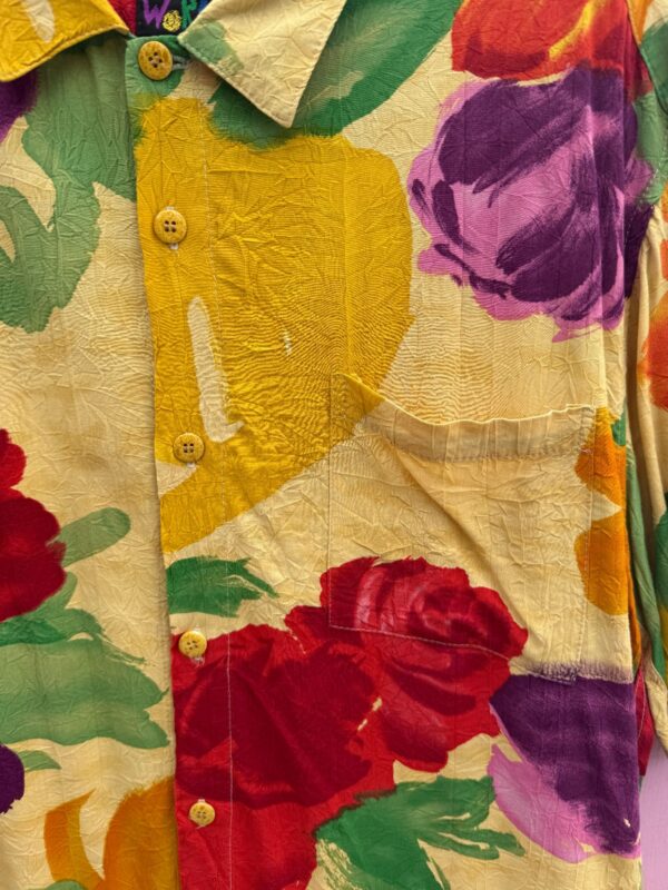1990S SLINKY RAYON PAINTERLY ROSE PRINT SHIRT