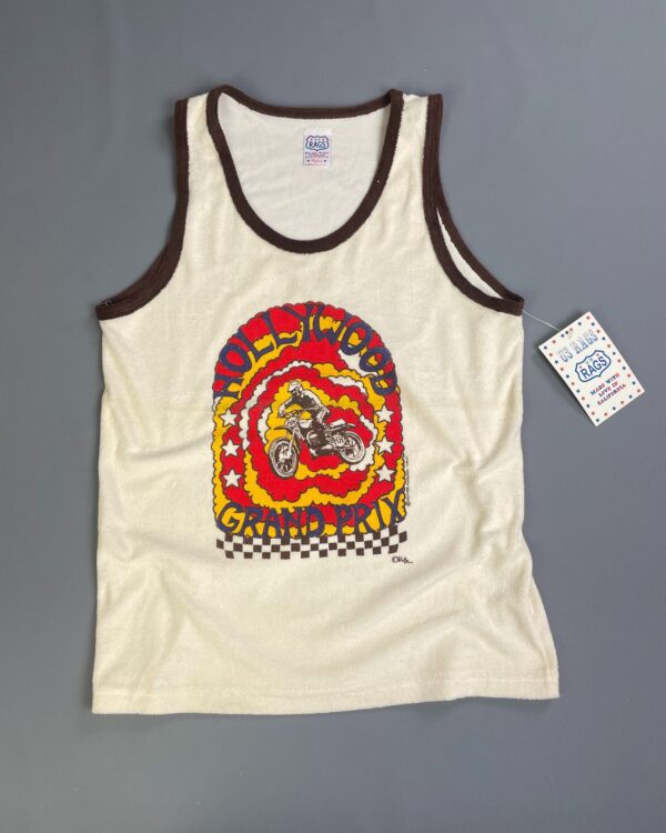 EARLY Y2K DEADSTOCK! HOLLYWOOD MOTOCROSS GRAPHIC TERRY CLOTH RINGER TANK TOP