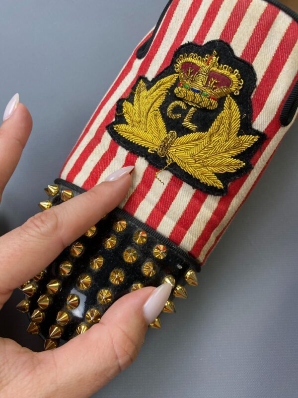 *AS IS* CHRISTIAN LOUBOUTIN EMBROIDERED CREST STUDDED STRIPED CANVAS NAUTICAL LOAFER SHOES