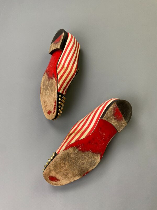 *AS IS* CHRISTIAN LOUBOUTIN EMBROIDERED CREST STUDDED STRIPED CANVAS NAUTICAL LOAFER SHOES