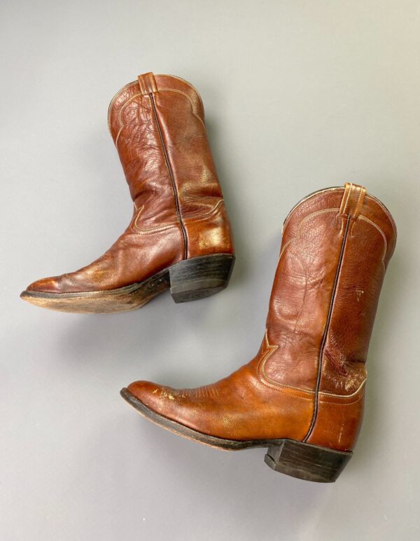 *AS IS* BUTTER SOFT COGNAC LEATHER ALMOND TOE COWBOY BOOTS