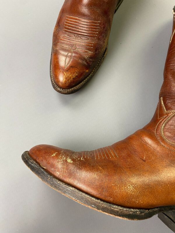 *AS IS* BUTTER SOFT COGNAC LEATHER ALMOND TOE COWBOY BOOTS