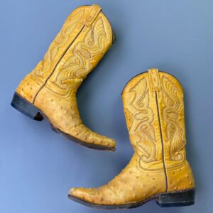 Photo detail:*AS-IS* MADE IN MEXICO BUTTERSCOTCH OSTRICH PANEL EMBROIDERED COWBOY BOOTS