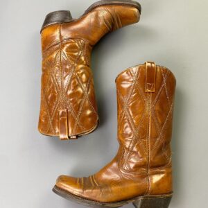 Photo detail:COOL! *AS IS* SQUARE TOE DIAMOND STITCH SHAFT POLISHED LEATHER WESTERN RANCHER BOOTS