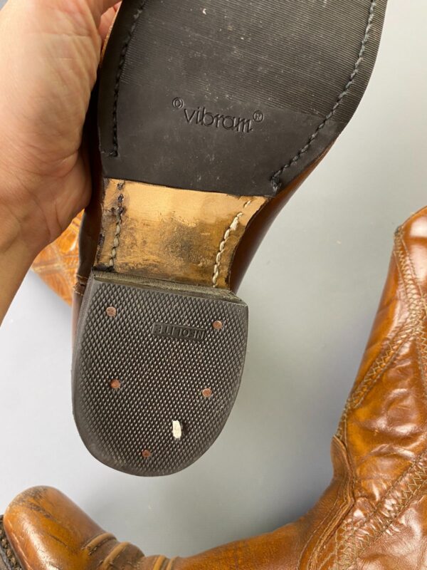 COOL! *AS IS* SQUARE TOE DIAMOND STITCH SHAFT POLISHED LEATHER WESTERN RANCHER BOOTS