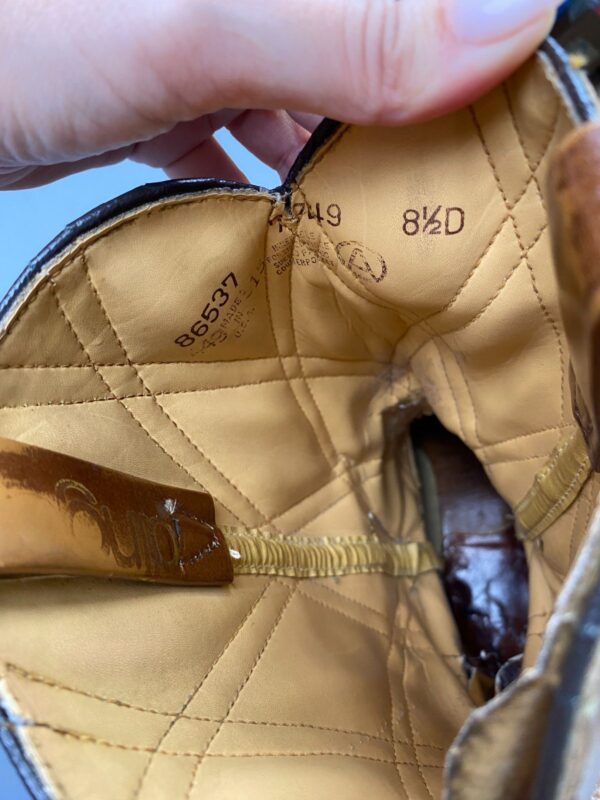 COOL! *AS IS* SQUARE TOE DIAMOND STITCH SHAFT POLISHED LEATHER WESTERN RANCHER BOOTS