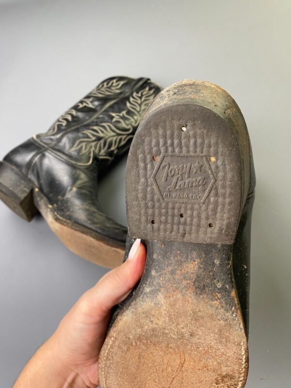 *AS-IS* DISTRESSED CRACKED LEATHER ALMOND TOE COWBOY BOOTS DECORATIVE CONTRAST STITCHED DESIGN