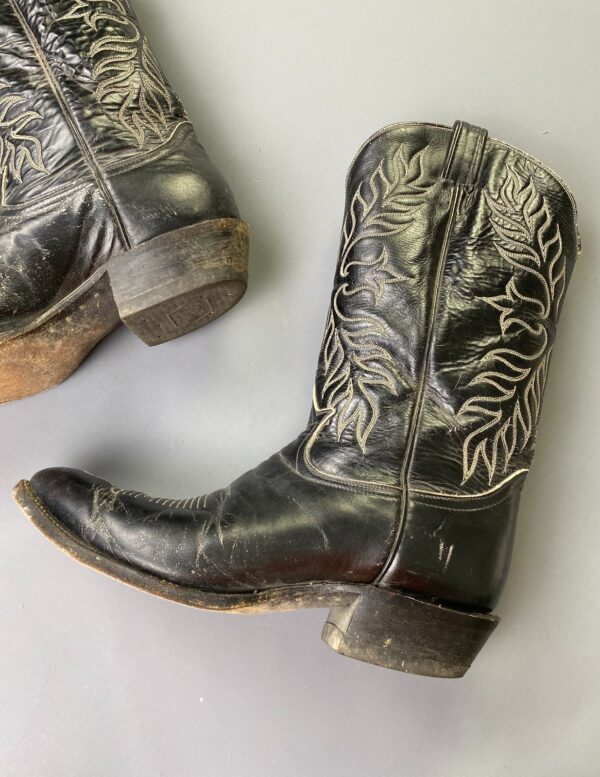 *AS-IS* DISTRESSED CRACKED LEATHER ALMOND TOE COWBOY BOOTS DECORATIVE CONTRAST STITCHED DESIGN
