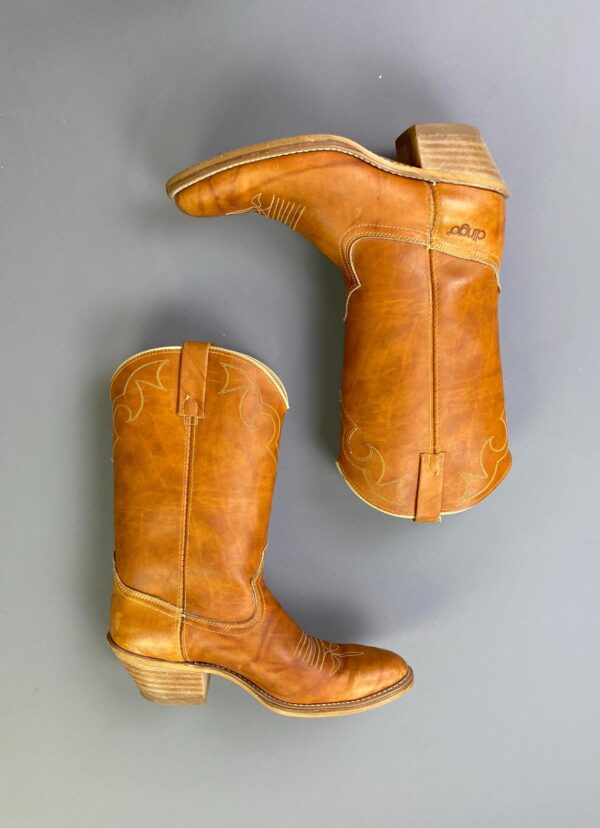*AS-IS* MARBLED FAUX LEATHER PULL ON STACKED HEEL ALMOND TOE COWBOY BOOTS