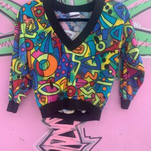 Photo detail:*AS IS* 1980S-90S FUNKY ABSTRACT GEOMETRIC PULLOVER LONG SLEEVE TOP