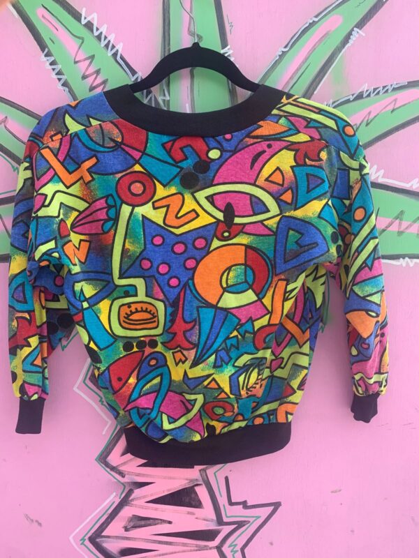 *AS IS* 1980S-90S FUNKY ABSTRACT GEOMETRIC PULLOVER LONG SLEEVE TOP