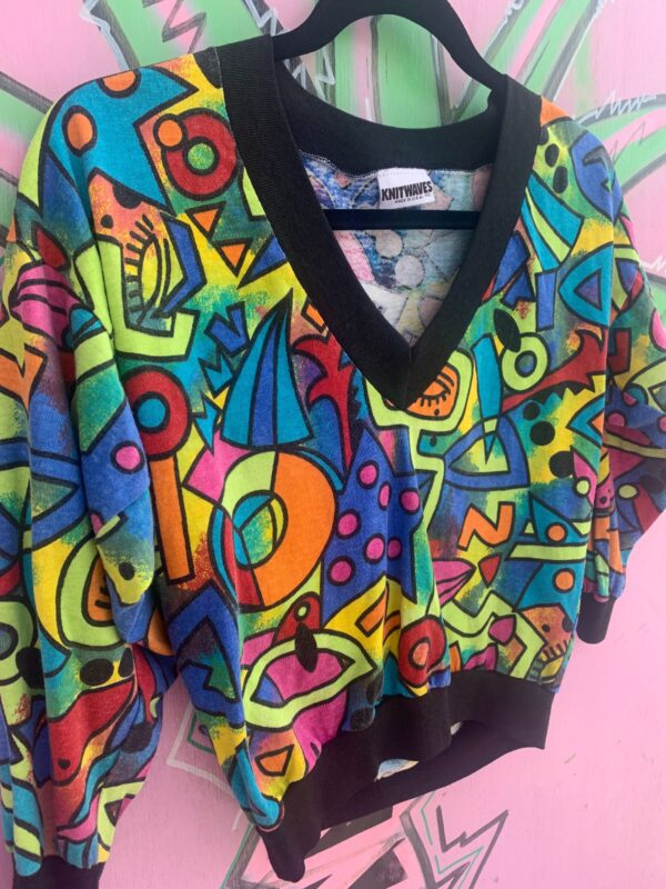 *AS IS* 1980S-90S FUNKY ABSTRACT GEOMETRIC PULLOVER LONG SLEEVE TOP