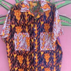 Photo detail:FUN! MULTI-COLORED FLAME PRINT SHORT SLEEVE BUTTON DOWN SHIRT