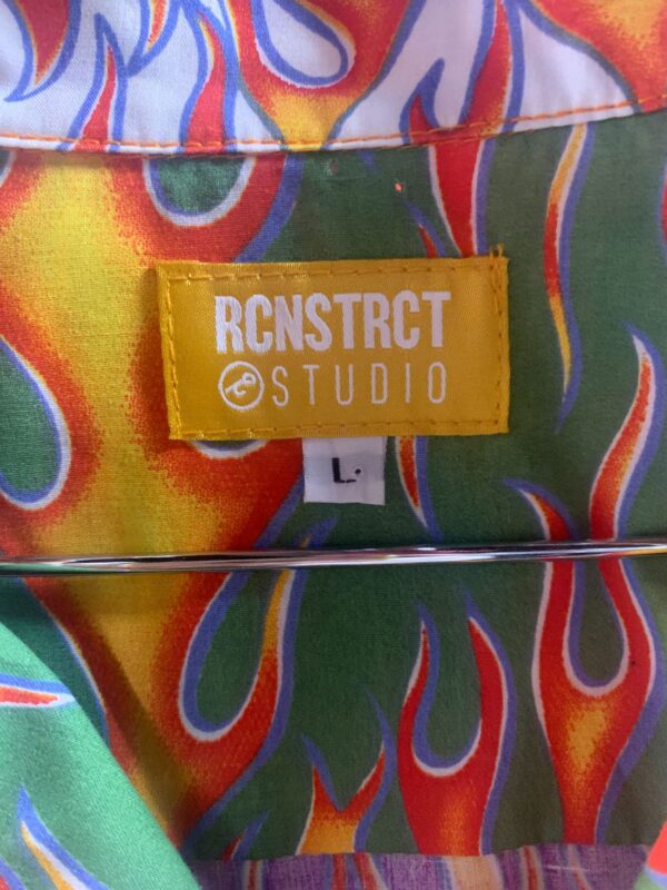 FUN! MULTI-COLORED FLAME PRINT SHORT SLEEVE BUTTON DOWN SHIRT