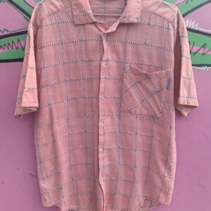 Photo detail:NICE! 1990S MADE IN USA 100% COTTON RAISED CHECKER WEAVE COTTON SHORT SLEEVE SHIRT