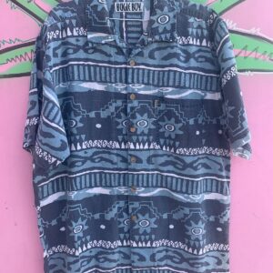 Photo detail:1990S 100% COTTON HAWAIIAN SHADES OF BLUE RAMIE BLEND SHORT SLEEVE BUTTON UP SHIRT