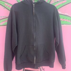 Photo detail:CLASSIC BLACK ZIP-UP HOODED SWEATSHIRT HOODIE - YKK ZIPPER