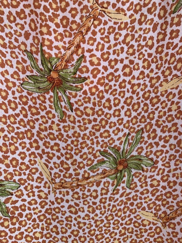 CUTE! 1990S LEOPARD & PALM PRINT SLEEVELESS RAYON CREPE DRESS