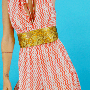 Photo detail:1950S-60S GOLD PAISLEY ANGULAR CUT SATIN BELT OVAL RHINESTONE BUCKLE