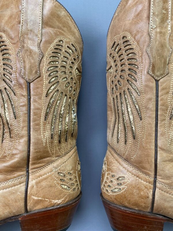 MADE IN MEXICO Y2K ANGEL WINGS & CROSS CUT-OUT & INLAY DESIGN, LEATHER COWBOY BOOTS