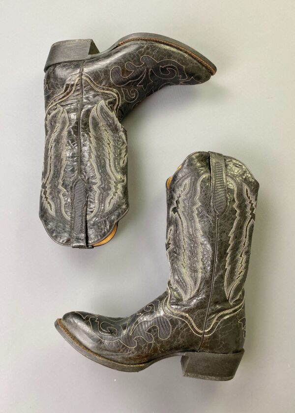 *AS IS* GENUINE GOAT LEATHER, MADE IN MEXICO CONTRAST STITCH FAUX LIZARD PANELED COWBOY BOOTS