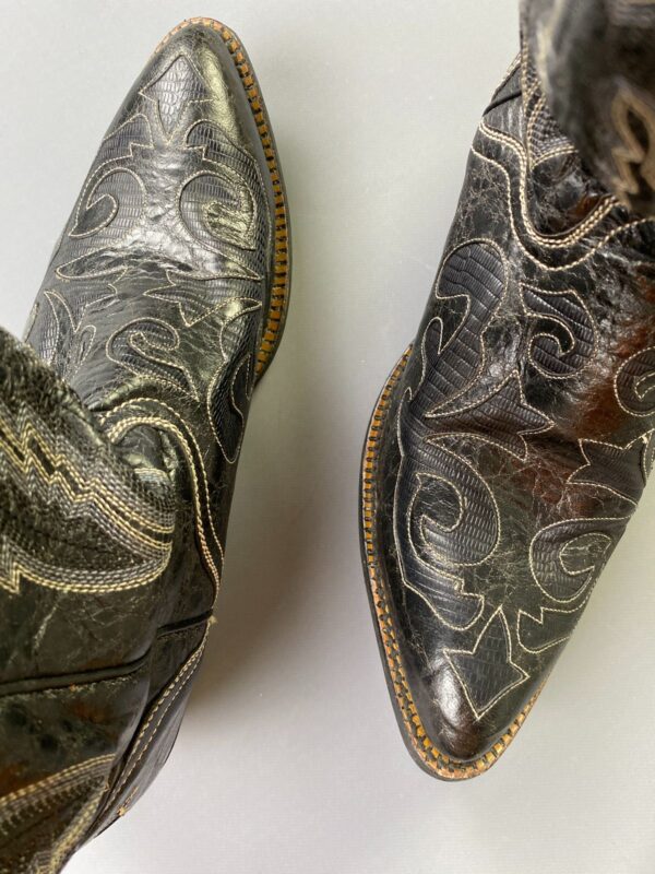 *AS IS* GENUINE GOAT LEATHER, MADE IN MEXICO CONTRAST STITCH FAUX LIZARD PANELED COWBOY BOOTS