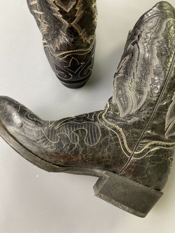 *AS IS* GENUINE GOAT LEATHER, MADE IN MEXICO CONTRAST STITCH FAUX LIZARD PANELED COWBOY BOOTS