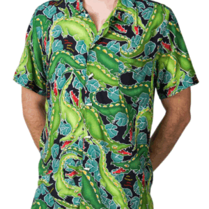 Photo detail:SO FUN! NEW ORLEANS JAZZ FEST GATOR PRINT RAYON HAWAIIAN SHIRT TEETH BUTTONS