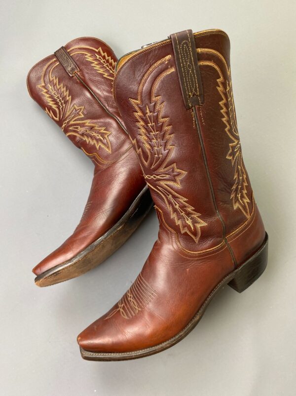 GORGEOUS! BURNISHED LEATHER SNIP TOE SUPPLE MENS COWBOY BOOTS