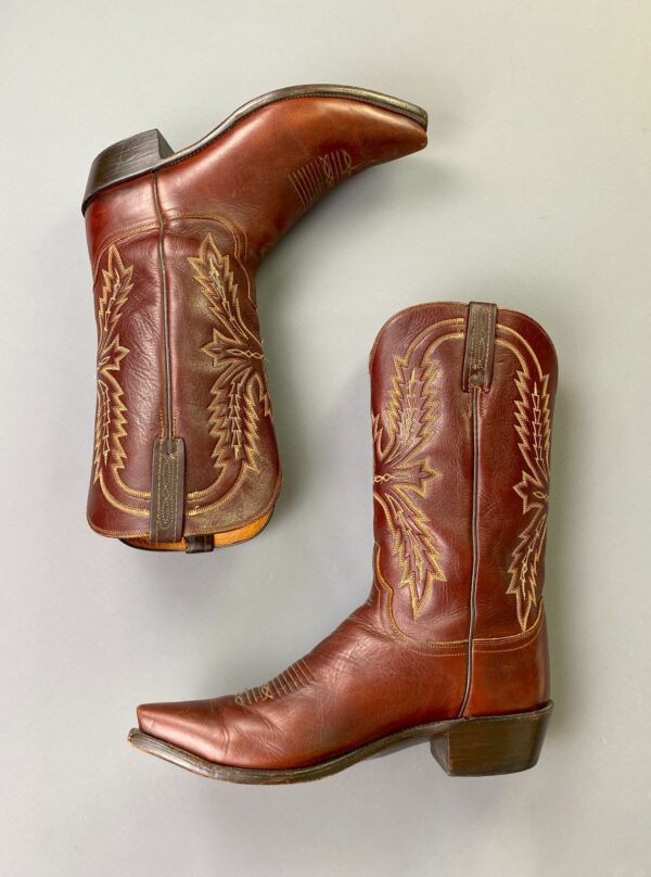 GORGEOUS! BURNISHED LEATHER SNIP TOE SUPPLE MENS COWBOY BOOTS