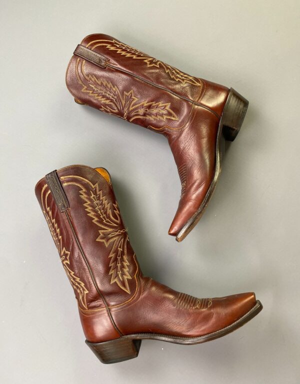 GORGEOUS! BURNISHED LEATHER SNIP TOE SUPPLE MENS COWBOY BOOTS