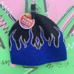 Y2K BLUE FLAME KNIT BEANIE HAT – NWT