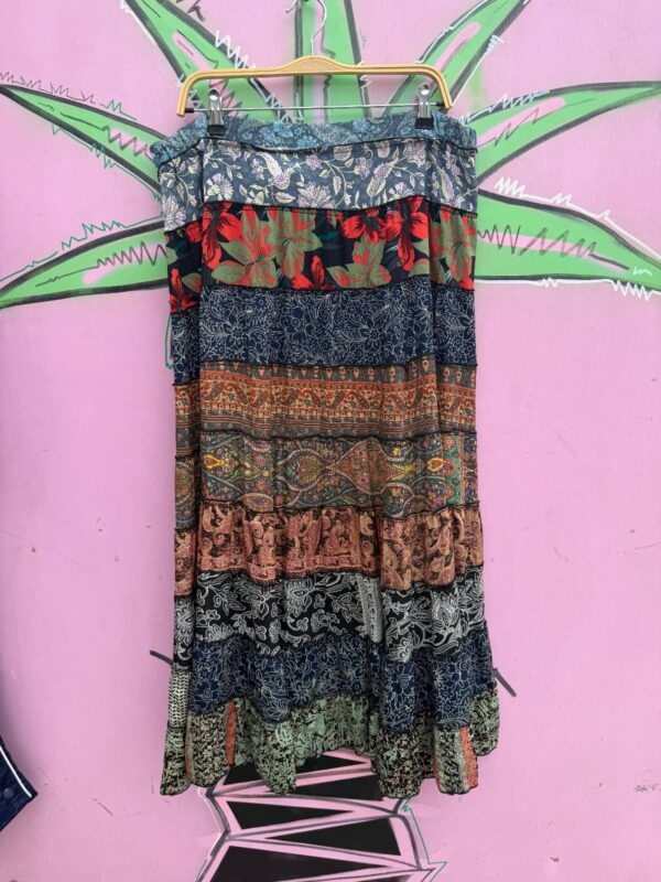 CUTE! SILKY PATCHWORK HIPPY STYLE MAXI SKIRT