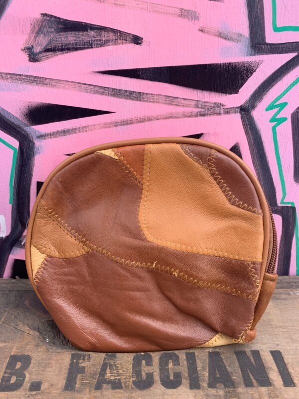 RETRO BROWN LEATHER PATCHWORK ZIPPER POUCH