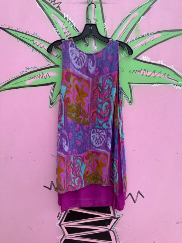 PRINTED LAYERED RAYON SLEEVELESS MINI DRESS