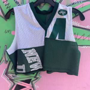 Photo detail:NEW YORK JETS REPURPOSED PATCHWORK JERSEY V-NECK CROP TOP