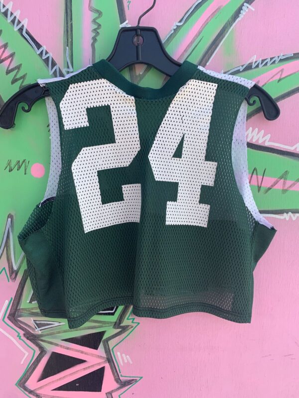 NEW YORK JETS REPURPOSED PATCHWORK JERSEY V-NECK CROP TOP