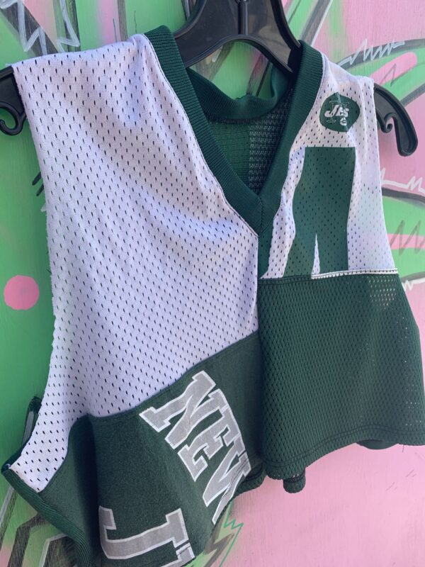 NEW YORK JETS REPURPOSED PATCHWORK JERSEY V-NECK CROP TOP
