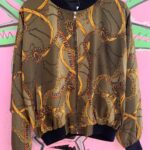 COOL! DARK GOLD CHAIN PRINT SILKY BOMBER JACKET RIBBED COLLAR & CUFFS