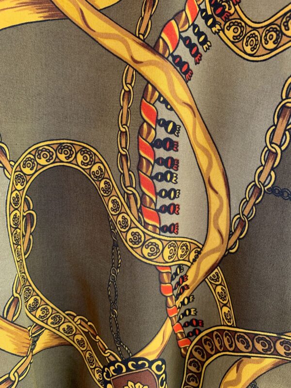 COOL! DARK GOLD CHAIN PRINT SILKY BOMBER JACKET RIBBED COLLAR & CUFFS