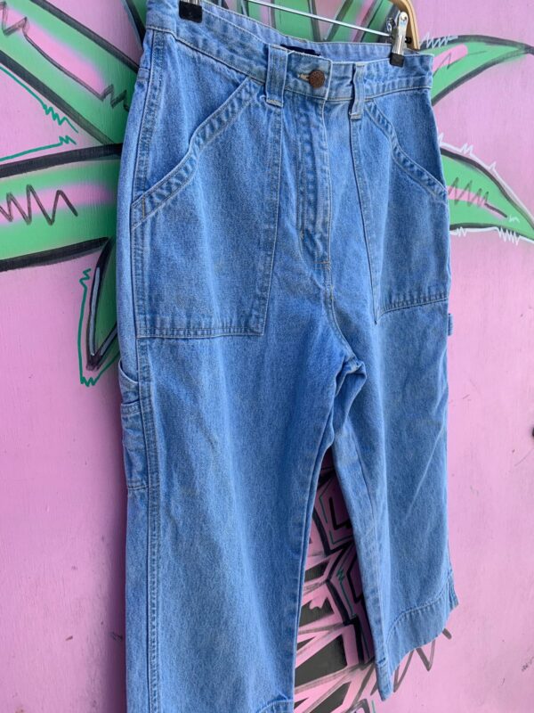 *AS-IS* 1990S | Y2K SUPER LIGHT WASH DENIM CARPENTER CAPRI PANTS JEANS