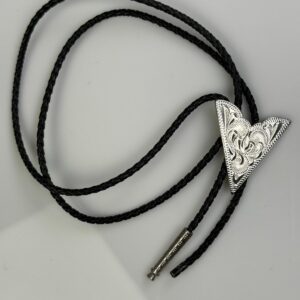 Photo detail:[AS-IS] ORNATE ENGRAVED TRIANGULAR BOLO TIE, BRAIDED LEATHER CORD