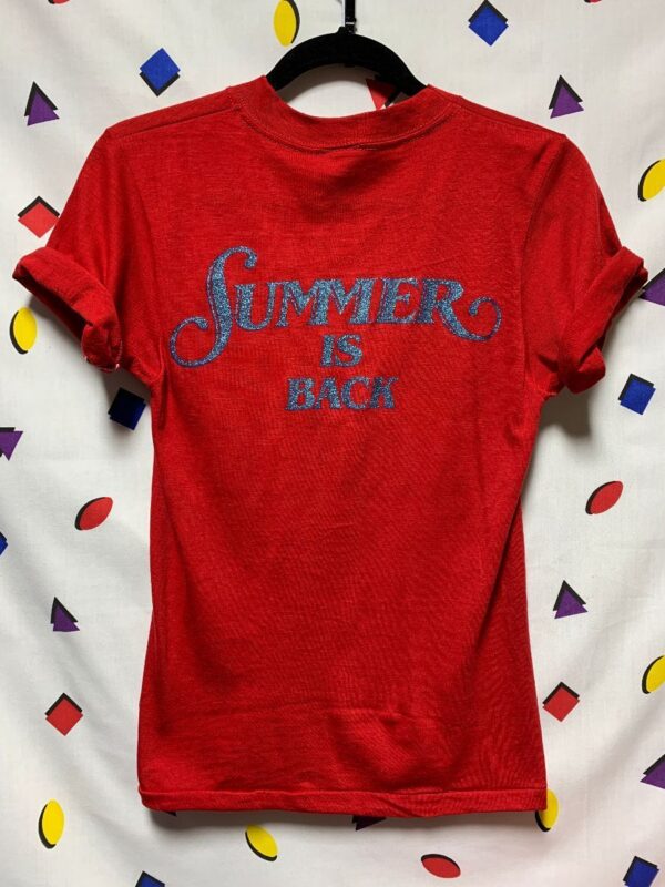 DEADSTOCK DONNA SUMMER BLUE GLITTER METALLIC TOUR 1981 SUMMER IS BACK GRAPHIC T SHIRT