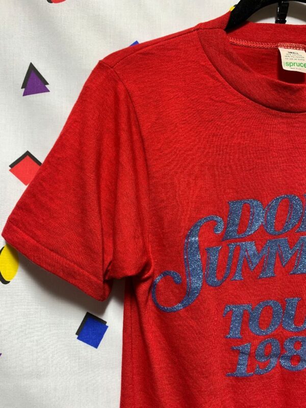 DEADSTOCK DONNA SUMMER BLUE GLITTER METALLIC TOUR 1981 SUMMER IS BACK GRAPHIC T SHIRT