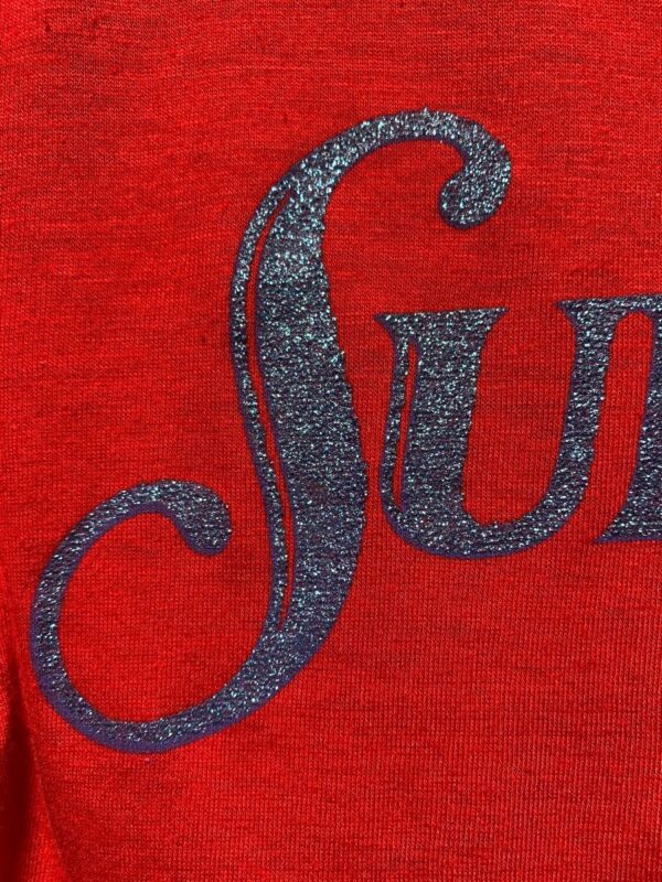 DEADSTOCK DONNA SUMMER BLUE GLITTER METALLIC TOUR 1981 SUMMER IS BACK GRAPHIC T SHIRT